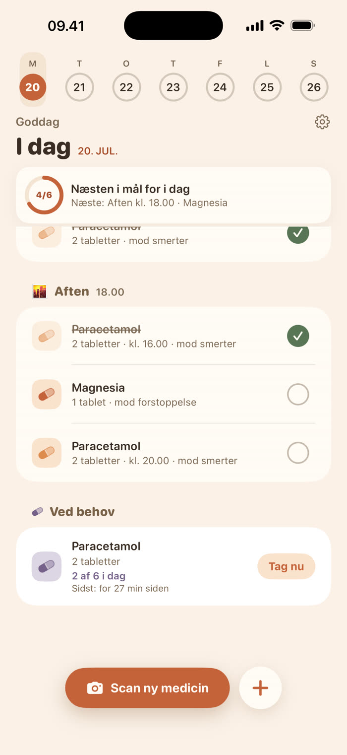 Dagens overblik med ved behov-regnskab: 3 af 6 i dag